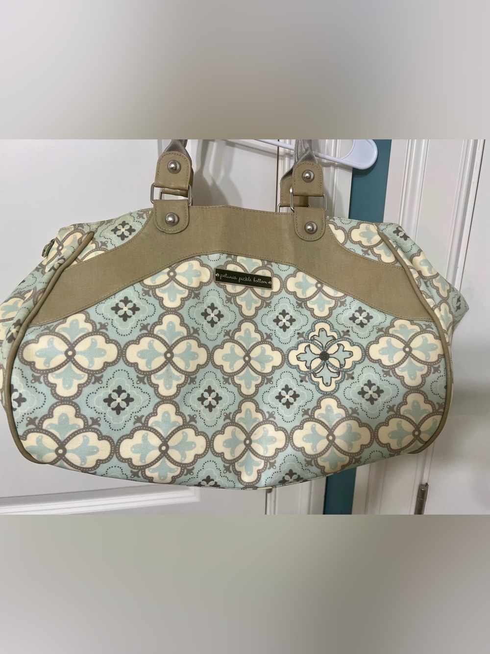 Petunia Pickle Bottom Blue Gray Floral Diaper Bag Weekender Tote